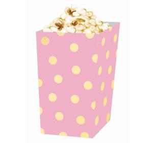 Opakowanie Pudełko na popcorn 'Złote groszki',  9cm x 9cm x 15cm, różowe, 4 sztuki