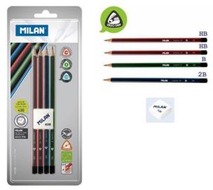 Opakowanie 4 ołówki trójkątne MILAN + gumka 430