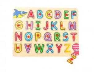 Opakowanie Drewniana układanka z pinezkami Literki