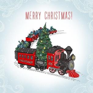 Opakowanie Karnet Swarovski kwadrat Święta Pociąg z choinką Napis