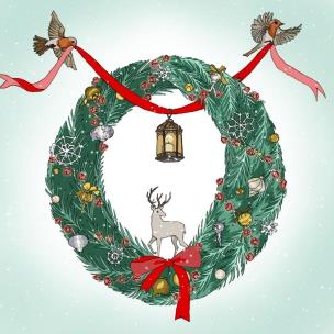 Opakowanie Karnet Swarovski kwadrat Święta Wieniec z lampionem