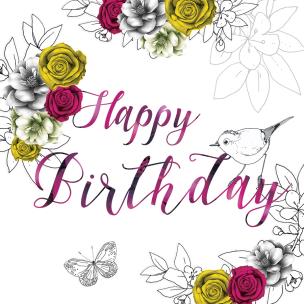 Opakowanie Karnet Swarovski kwadrat Urodziny kwiaty różowe i żółte róże