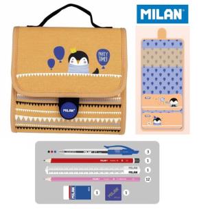 Opakowanie Multipiórnik MILAN z 2 piórnikami PARTY TIME pingwin pomarańczowy