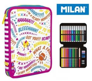 Opakowanie Piórnik MILAN 1 poziomowy z wyposażeniem SCARY MONSTERS II