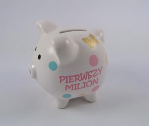 Opakowanie Skarbonka świnka z grafiką motyli - Pierwszy milion