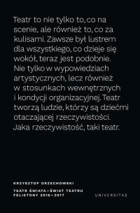 Okładka książki Teatr świata świat teatru Felietony 2016-2017