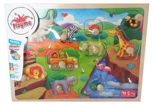 Opakowanie Układanka drewniana z dużymi pinezkami Safari