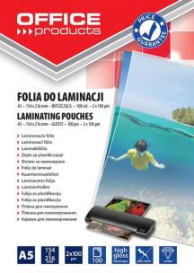 Opakowanie Folia do laminacji Office Products A5 154x216 mm błyszcząca 100 sztuk transparentna