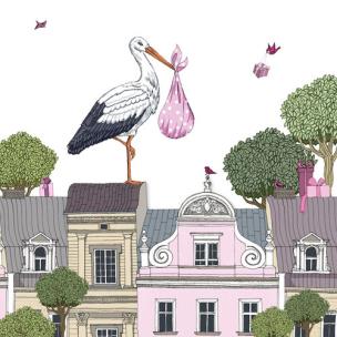 Opakowanie Karnet Swarovski kwadrat Narodziny dziewczynka bocian