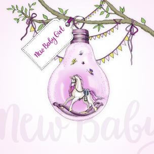 Okładka książki Karnet Swarovski kwadrat Narodziny dziewczynka żarówka