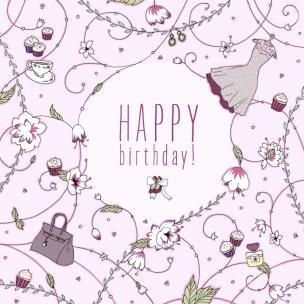 Opakowanie Karnet Swarovski kwadrat Urodziny różowe