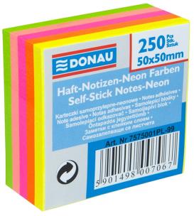 Opakowanie Mini Kostka samoprzylepna DONAU, 50x50mm 250 kartek neonowa