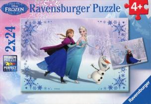 Puzzle 2x24 Kraina Lodu Siostry. Wydawca: Ravensburger. Multiszop.pl Opakowanie Puzzle 2x24 Kraina Lodu Siostry
