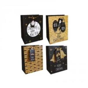 Opakowanie Torebki prezentowe 18x23 12szt - biało-złote świąteczne