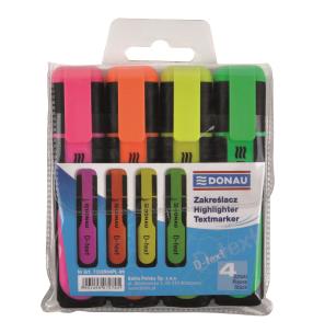 Zakreślacz fluorescencyjny Donau D-text 4 kolory. Wydawca: PBS Connect Polska. Multiszop.pl Opakowanie Zakreślacz fluorescencyjny Donau D-text 4 kolory
