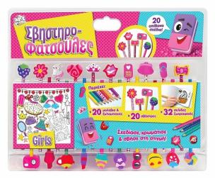 Opakowanie Zestaw kredek i gumek do mazania Dziewczynka