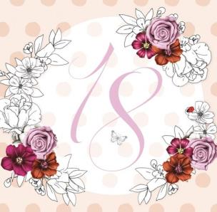 Opakowanie Karnet Swarovski kwadrat Urodziny 18 kwiaty