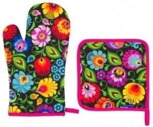 Opakowanie Rękawica + podkładka kuchenna FOLK-łowicka czarna