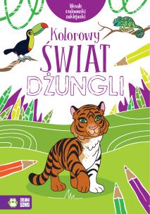 Okładka książki Wesołe malowanki, naklejanki. Kolorowy świat dżungli
