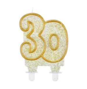 Opakowanie Świeczka cyferka '30' złoty kontur