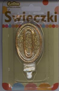 Opakowanie Świeczka cyferka złoty kontur '0'