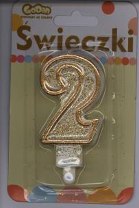 Opakowanie Świeczka cyferka złoty kontur '2'