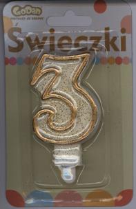 Opakowanie Świeczka cyferka złoty kontur '3'