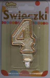 Opakowanie Świeczka cyferka złoty kontur '4'