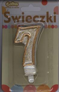 Opakowanie Świeczka cyferka złoty kontur '7'