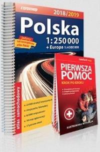 Okładka książki Atlas samochodowy Polska 2018/19 + Pierwsza pomoc