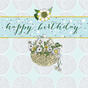 Opakowanie Karnet Swarovski kwadrat Urodziny kosz z kwiatami