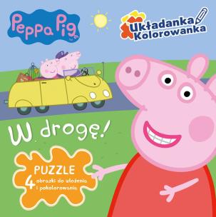 Okładka książki Peppa Pig.W drogę!Układanka kolorowanka