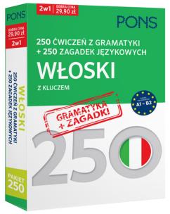 Okładka książki 250 ćwiczeń z gramatyki Włoski +250 zagadek