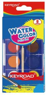 Opakowanie Farby akwarelowe KEYROAD z pędzelkiem 8 kolorów