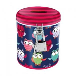 Opakowanie Skarbonka metalowa okrągła sowy