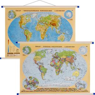Okładka książki Świat mapa ścienna dwustronna fizyczno-polityczna 1:60 000 000