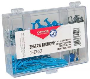 Opakowanie Zestaw biurowy pinezki klipy i spinacze niebieskie