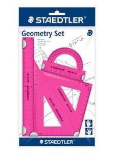Opakowanie Zestaw kolorowych przyborów do matematyki, linijka, kątomierz, 2x ekierka