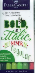 Zestaw Pitt Artist Pen Handlettering 6szt. w etui odcienie zieleni. Wydawca: Faber Castell. Multiszop.pl Opakowanie Zestaw Pitt Artist Pen Handlettering 6szt. w etui odcienie zieleni