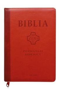 Okładka książki Biblia pierwszego Kościoła z paginatorami ceglasta