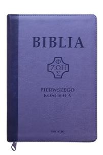 Okładka książki Biblia pierwszego Kościoła z paginatorami fiolet