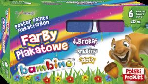 FARBY BAMBINO PLAKATOWE 6 KOLORÓW 20 ML BROKAT. Wydawca: ST-MAJEWSKI. Multiszop.pl Opakowanie FARBY BAMBINO PLAKATOWE 6 KOLORÓW 20 ML BROKAT