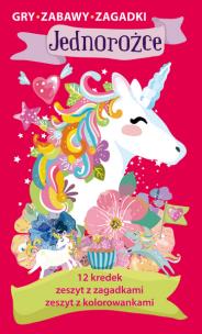 Okładka książki Jednorożce Gry zabawy zagadki Zestaw kreatywny z kredkami