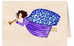 Opakowanie Karnet drewniany C6 + koperta Anioł z trąbką