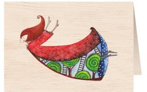 Opakowanie Karnet drewniany C6 + koperta Kobieta w czerwonej