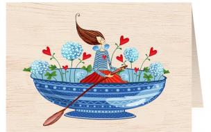 Opakowanie Karnet drewniany C6 + koperta Kobieta z dmuchawcem