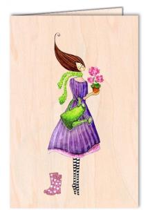 Opakowanie Karnet drewniany C6 + koperta Kobieta z konewką