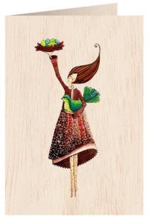 Opakowanie Karnet drewniany C6 + koperta Kobieta z ptaszkiem