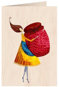 Opakowanie Karnet drewniany C6 + koperta Kobieta ze słoikiem