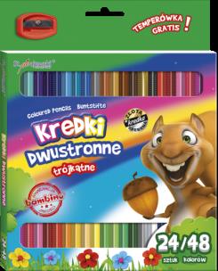 KREDKI SZKOLNE TRÓJKĄTNE DWUSTRONNE 24/48 KOLORÓW Z TEMPERÓWKĄ. Wydawca: ST-MAJEWSKI. Multiszop.pl Opakowanie KREDKI SZKOLNE TRÓJKĄTNE DWUSTRONNE 24/48 KOLORÓW Z TEMPERÓWKĄ
